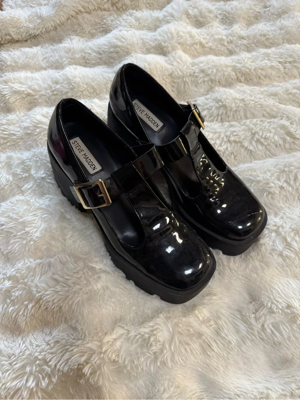 Steve Madden “Paloma” Black Patent Platform Mary Jane with Buckle
